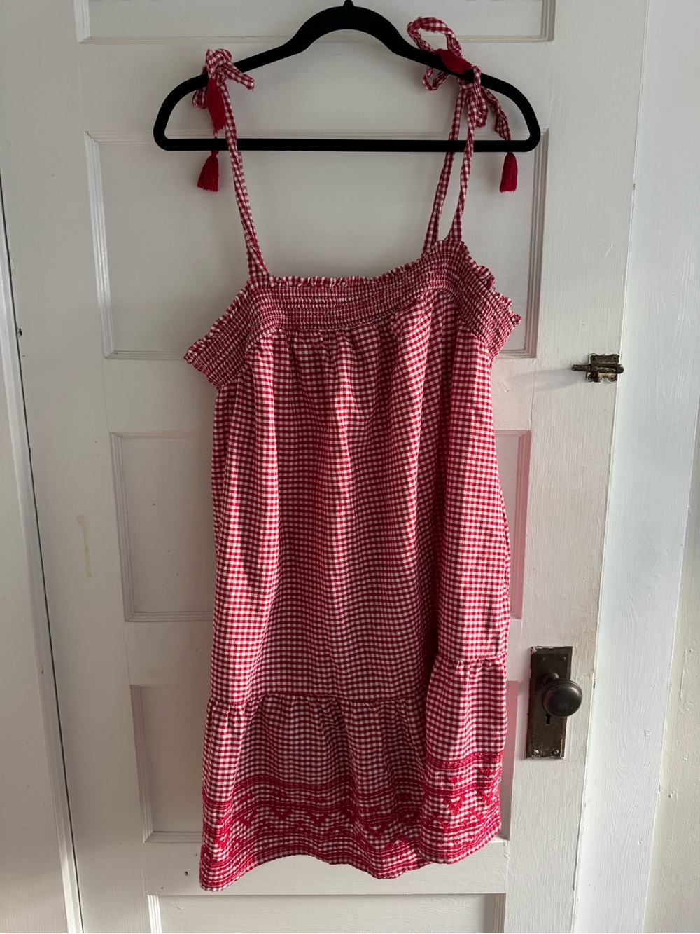 Old Navy Red Gingham Tie-Shoulder Mini Dress